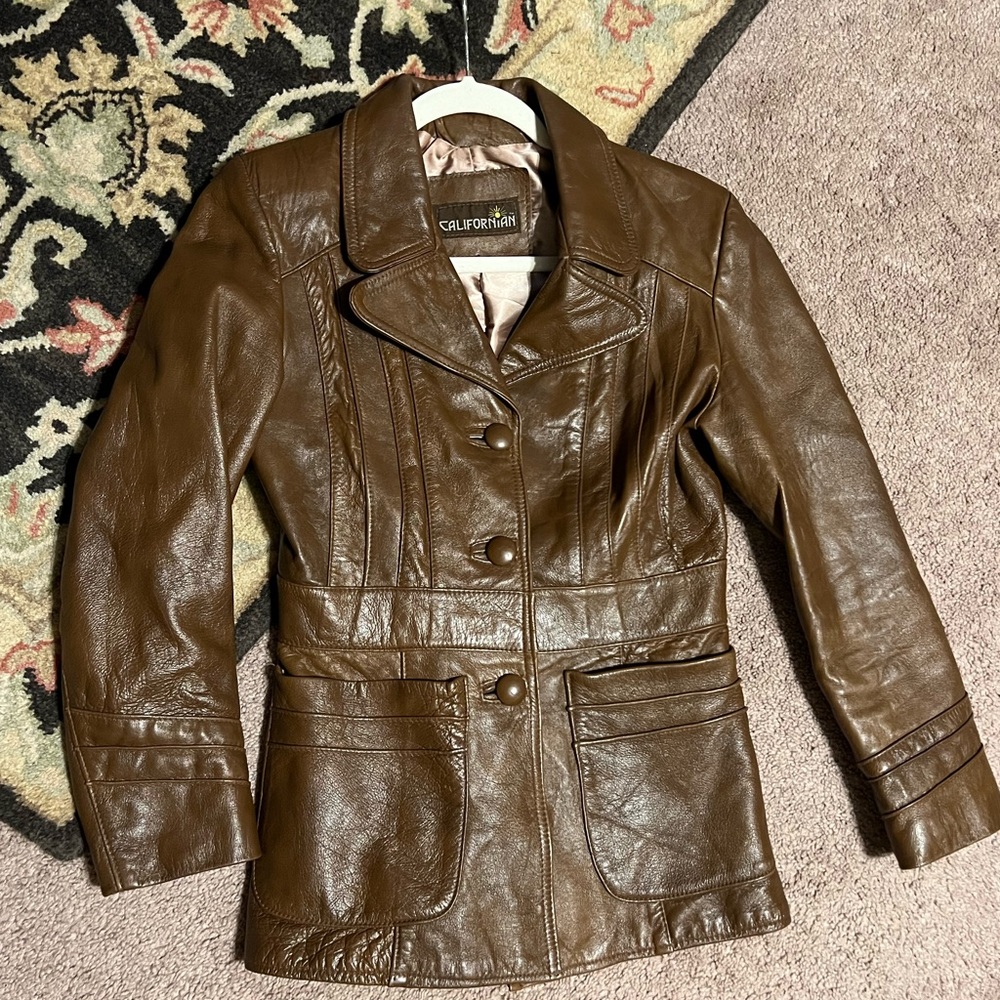 SOLD!!! M 70s 80s Vintage Californian Cognac Bohemian Leather Jacket Disco Baby! - Picture 1 of 11